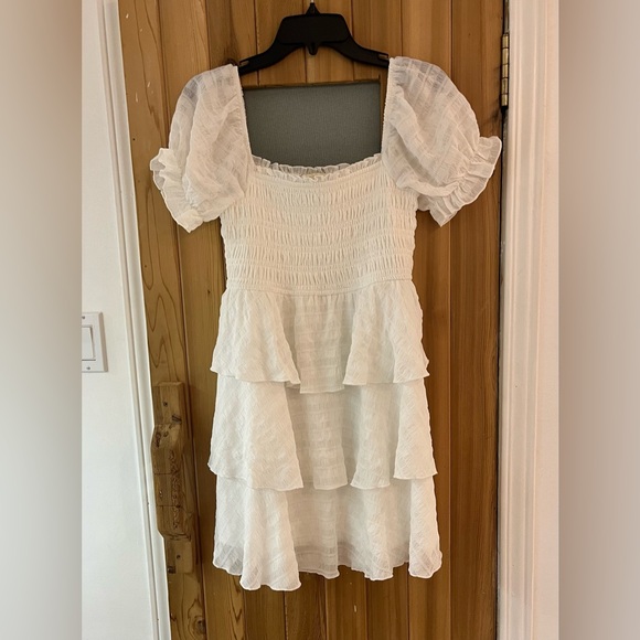 Thirty Thirty Dresses & Skirts - White Tiered Puff Sleeve Dress - On or Off Shoulder - Thirty / Thirty LA